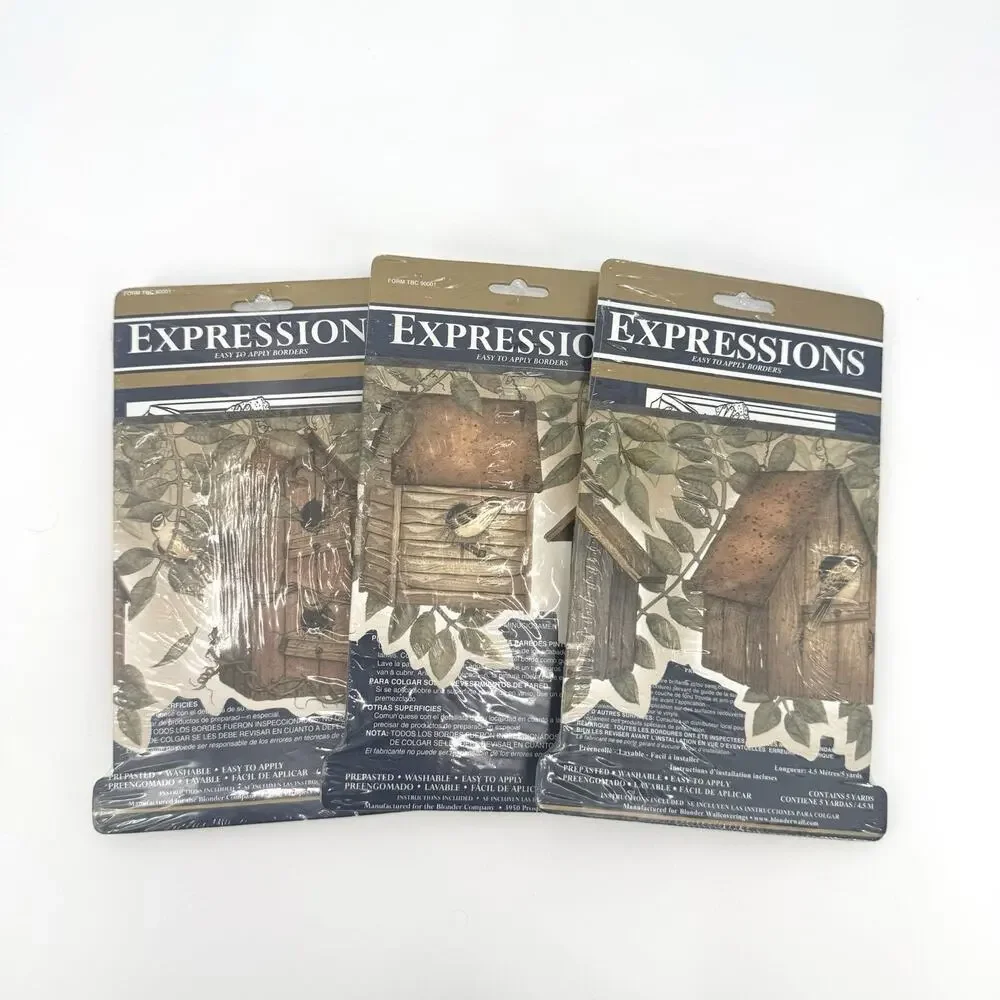 Vtg Expressions Wall Border Birdhouses 5 Yds Lot of 3 Prepasted SB 10250B NOS
